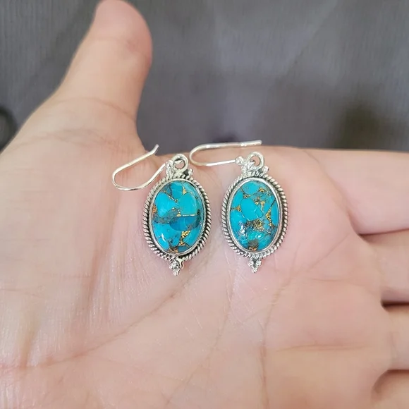 Shivam Oval Shaped Turquoise With Gold💛 Veins Earrings
